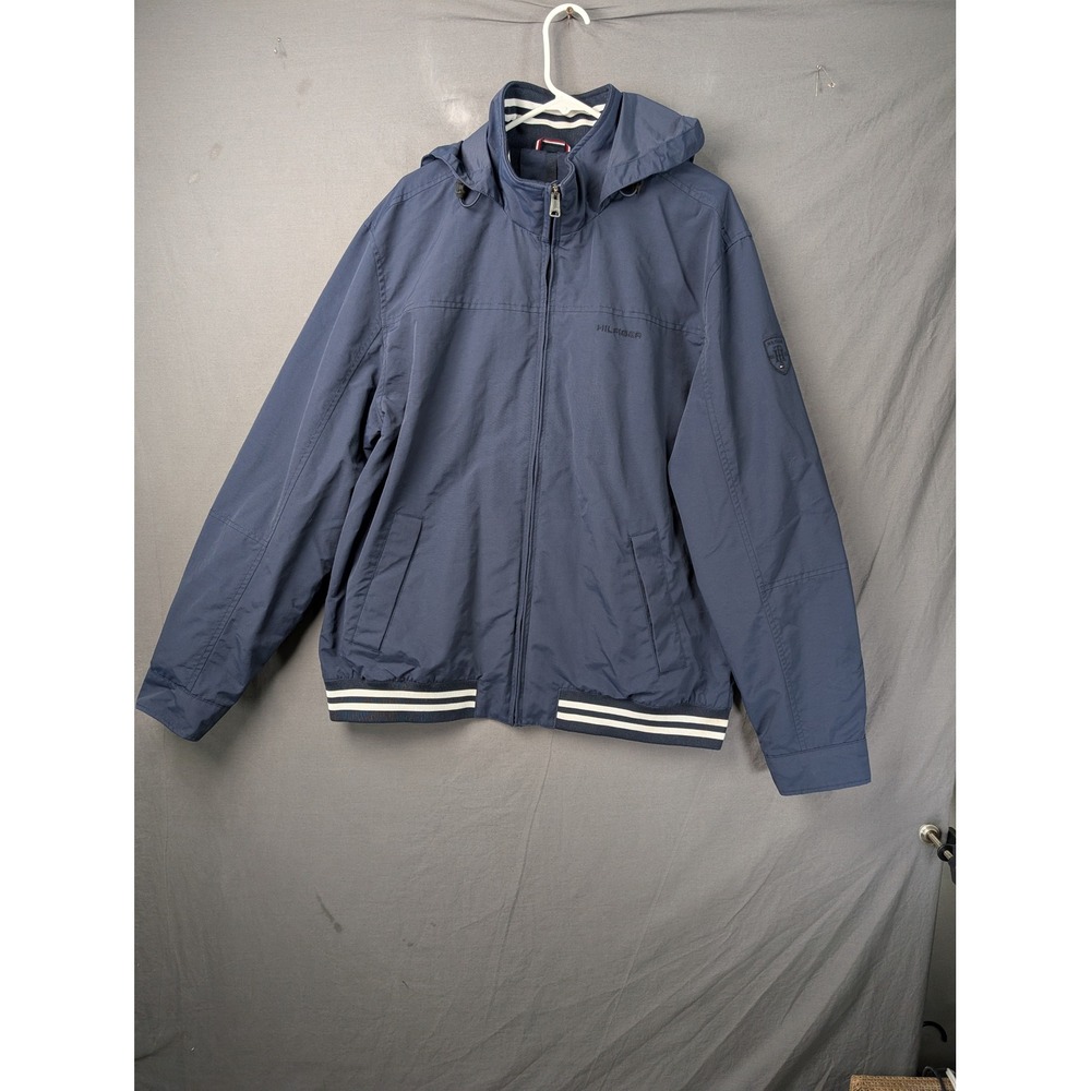Tommy Hilfiger Mens‎ Navy Blue Hooded Windbreaker Jacket XL